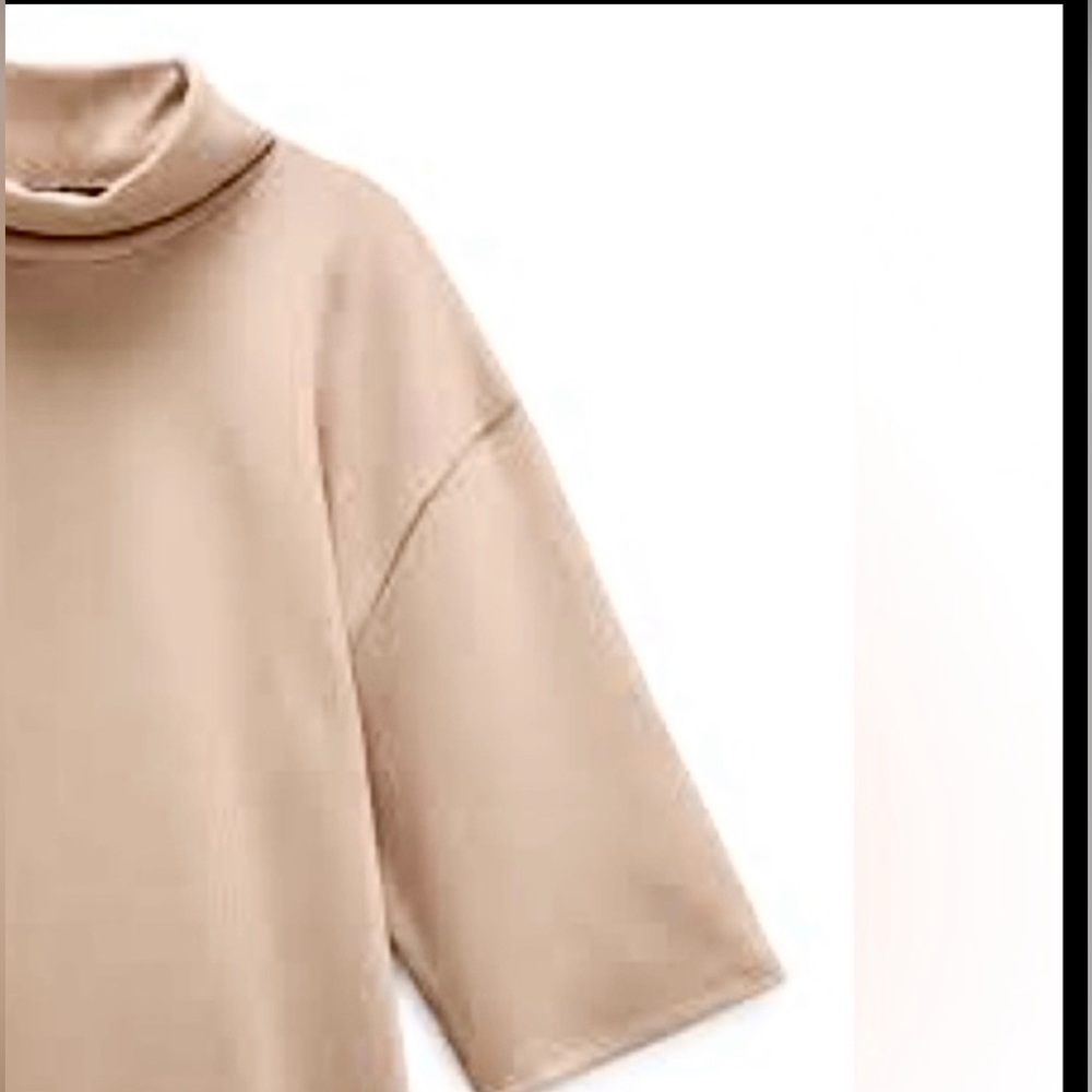 NWOT Zara Beige/ Nude Short Sleeve Turtleneck Mini Dress Size Medium - Picture 7 of 7